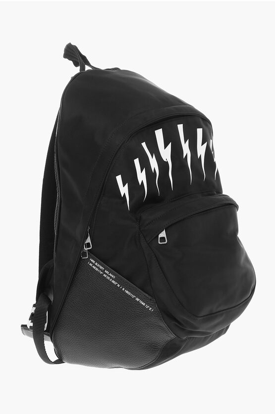 Neil Barrett Textured Leather and Nylon THUNDERBOLTS Backpack