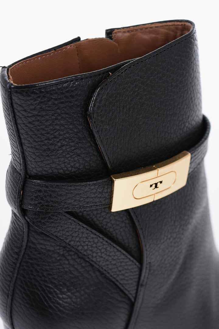 Tory Burch Textured Leather Ankle Boots with Strap