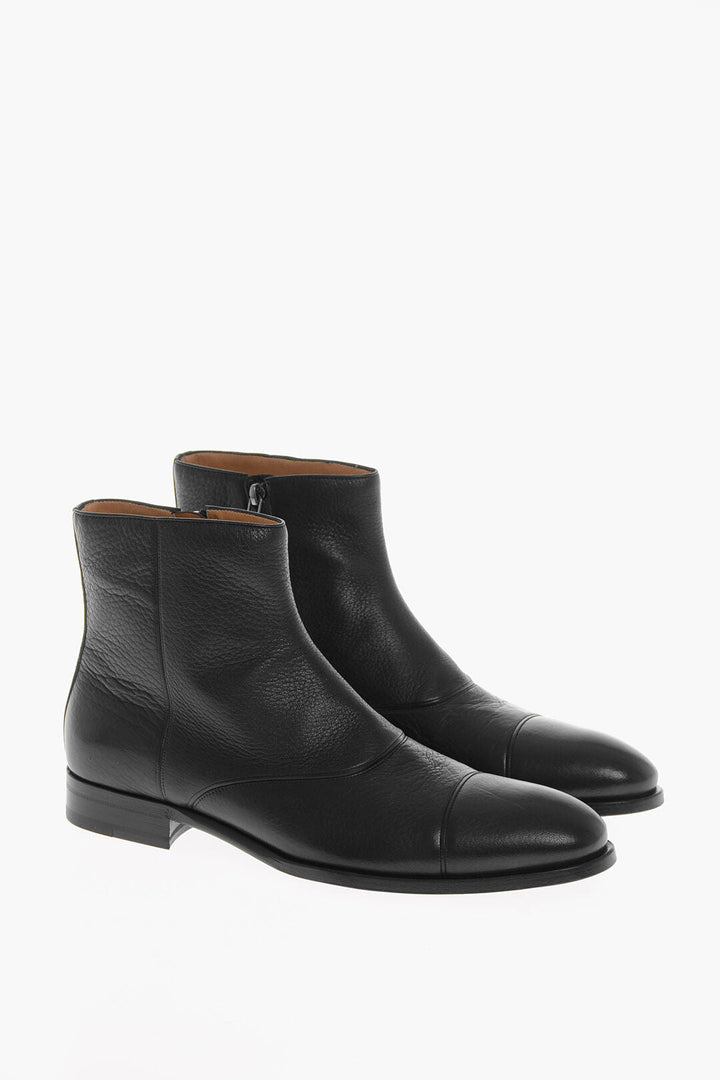 Testoni Textured Leather Ankle Boots with Zip