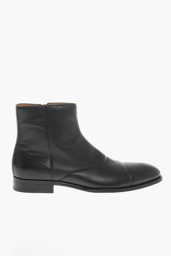 Testoni Textured Leather Ankle Boots with Zip