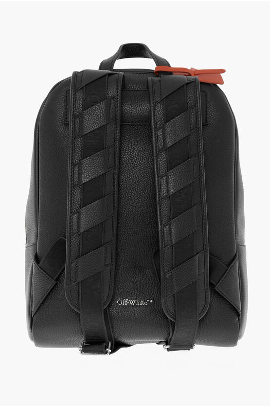 Off-White Textured Leather BINDER Backpack with Diagonal Stripe Motif