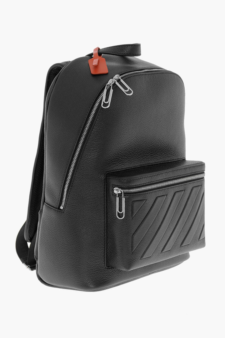 Off-White Textured Leather BINDER Backpack with Diagonal Stripe Motif