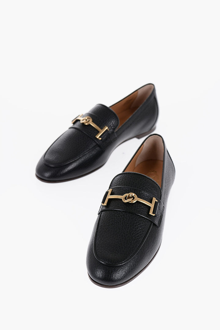 Tod's Textured Leather Bit Loafers with Golde-Effect Detail