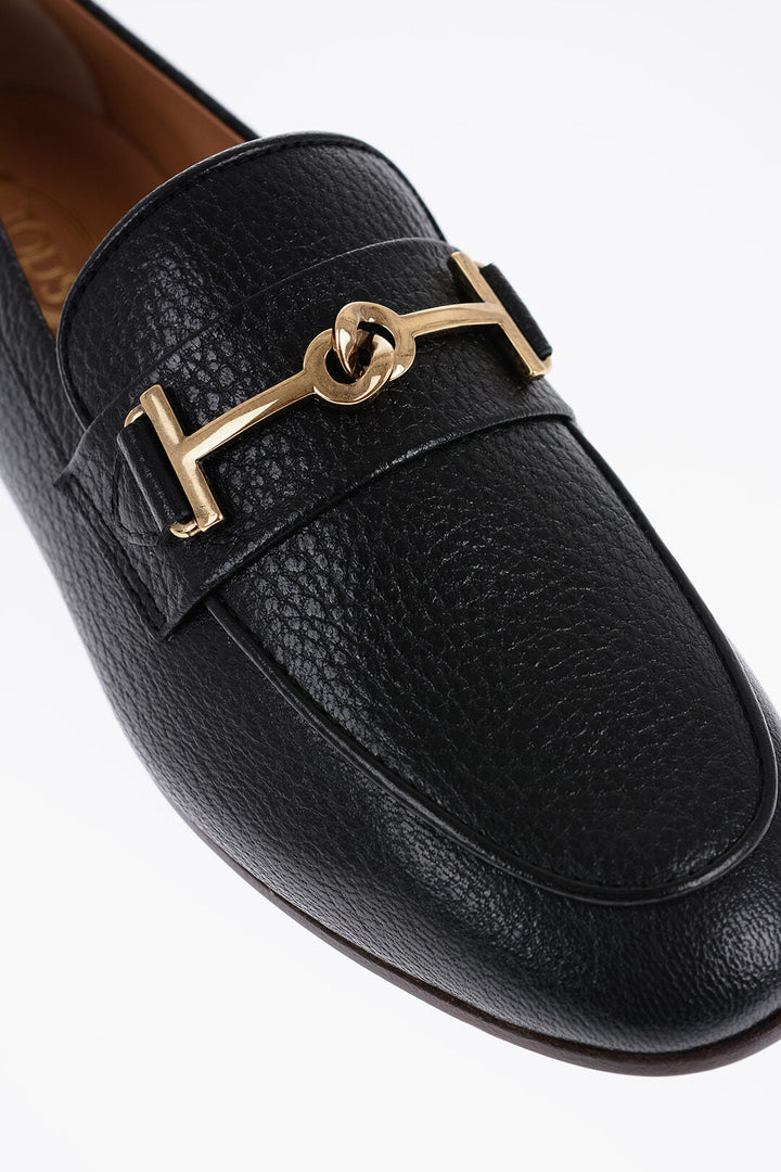 Tod's Textured Leather Bit Loafers with Golde-Effect Detail