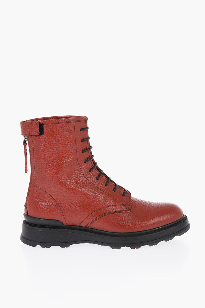 Woolrich Textured Leather Combat Boots with Back Zip