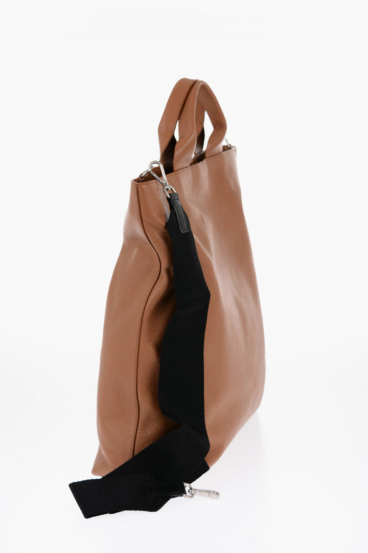 Jil Sander Textured Leather Tote Bag with Tape Shoulder Strap