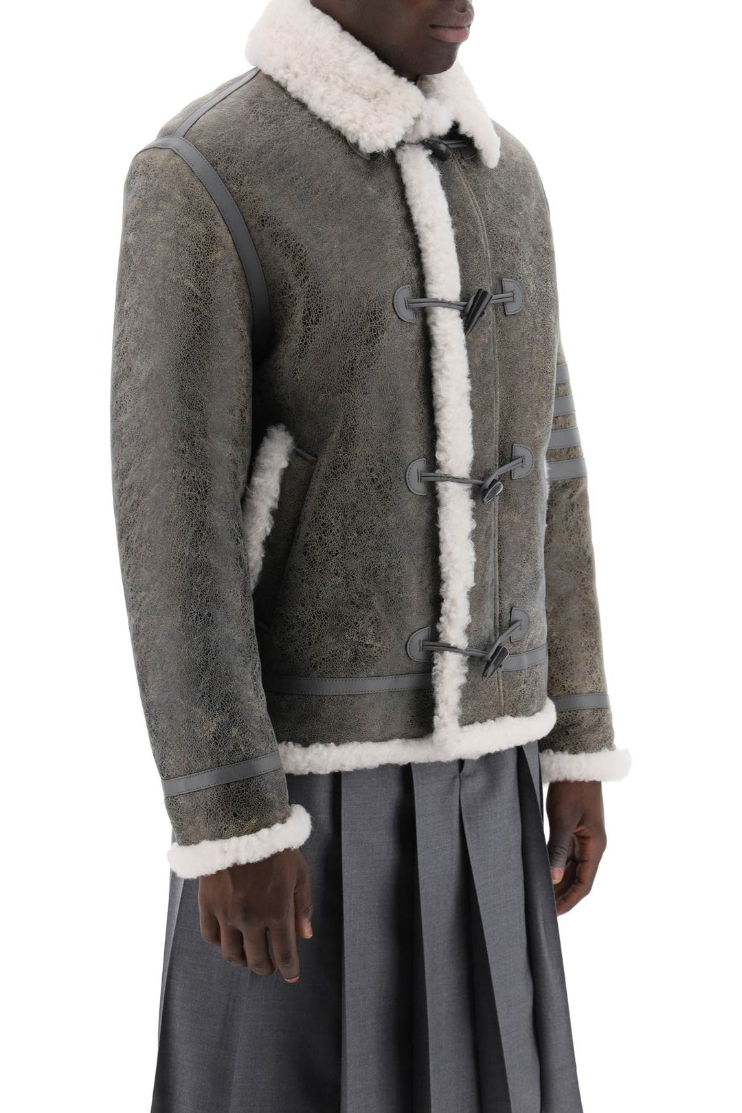 Clothing - Thom Browne Shearling Cropped Montgomery Jacket - 242976UGH000003 - 045 - 2 - Ask Me Wear