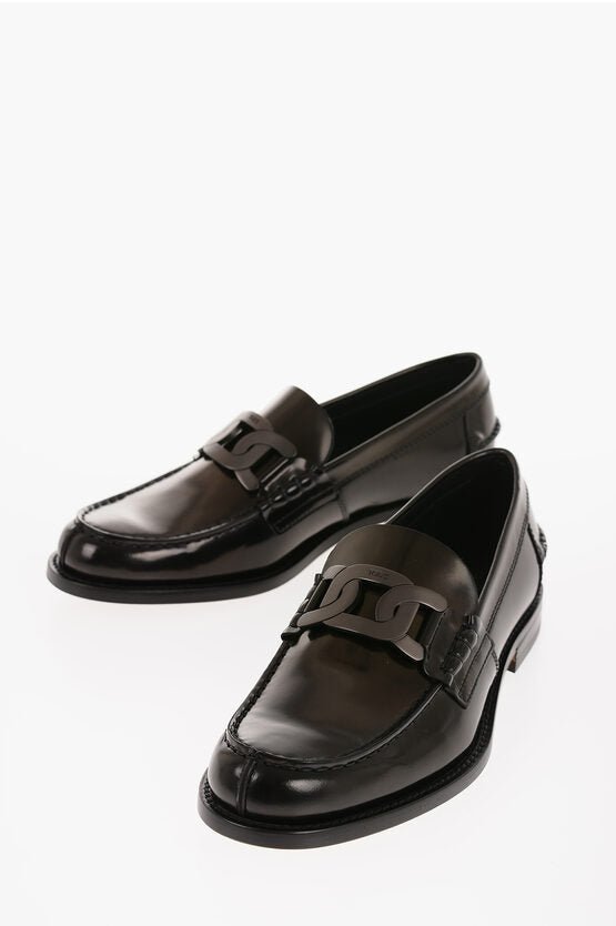 Shoes - Tod's Brushed Leather Loafers With Chain Deatil - 000477301431 - Ask Me Wear