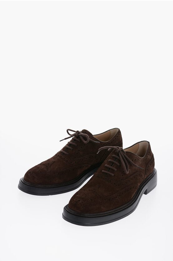 Shoes - Tod's Suede Leather Oxford Shoes With Brogues Details - 01701361082803 IT0253741 - Ask Me Wear