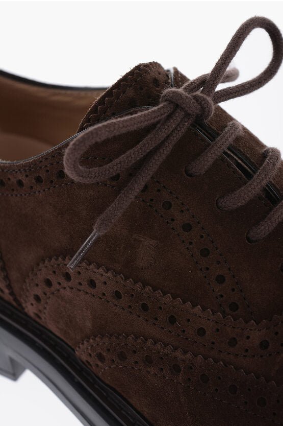 Shoes - Tod's Suede Leather Oxford Shoes With Brogues Details - 01701361082803 IT0253741 - Ask Me Wear