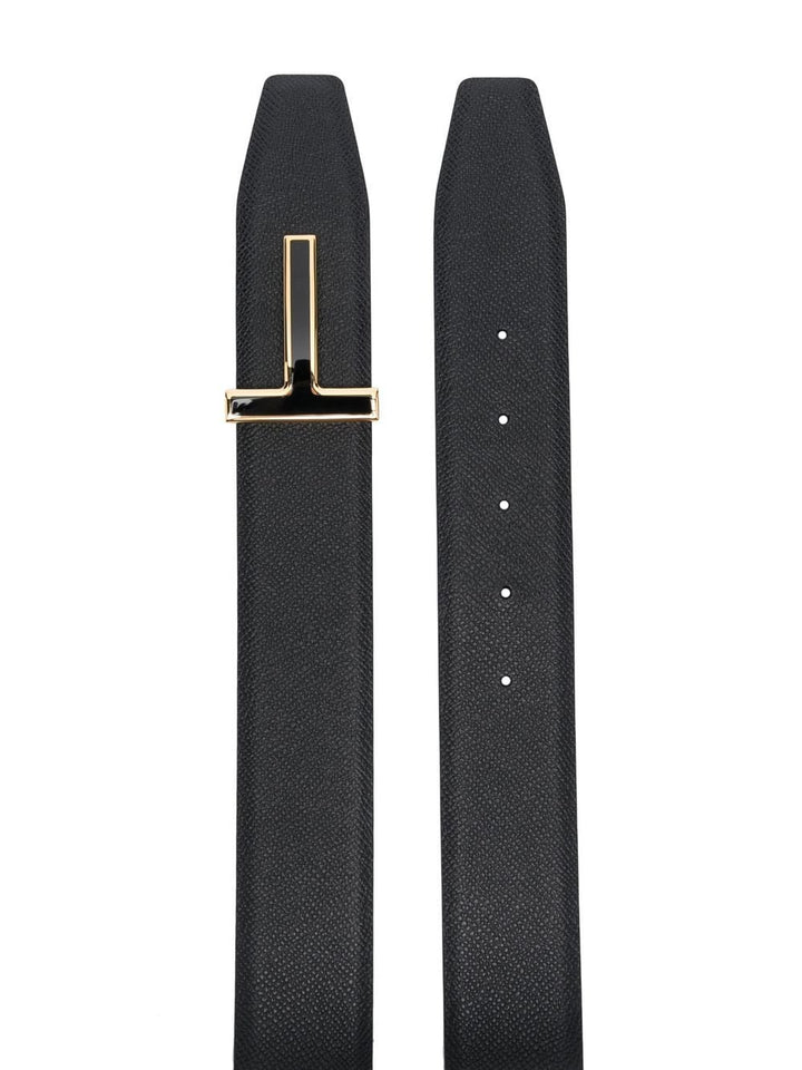 Belts - TOM FORD Adjustable T Logo Grain Belt Black Gold - 85cm(S/M) - TB247LCL221G1N001_100 - Ask Me Wear