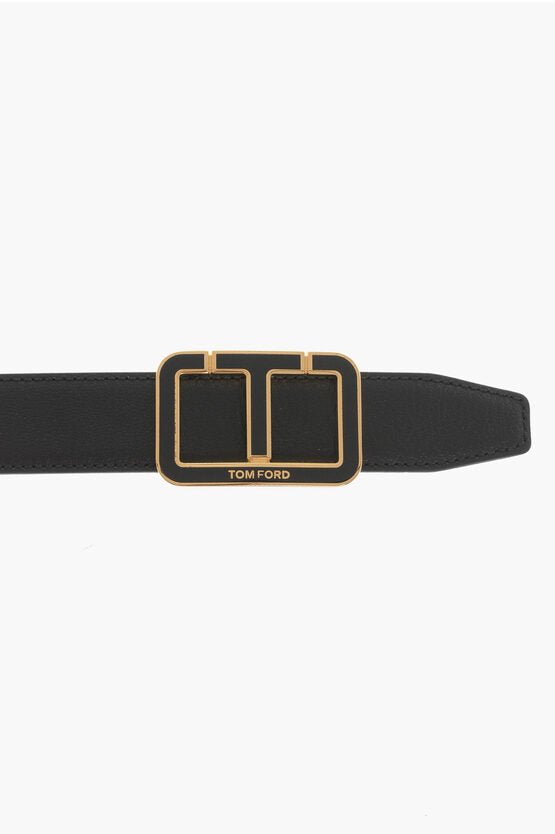 Accessories - Belts - Tom Ford Solid Color Leather Belt with Logoed Buckle 30mm - 8055207452987 - Ask Me Wear