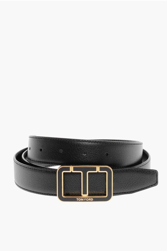 Accessories - Belts - Tom Ford Solid Color Leather Belt with Logoed Buckle 30mm - 8055207452987 - Ask Me Wear