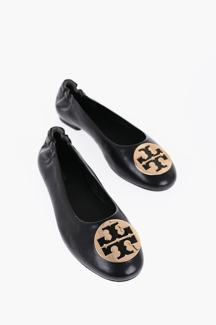 Shoes - Tory Burch Leather CLAIRE Ballet flats with Golden - Effect Monogram - 196133601471 - Ask Me Wear