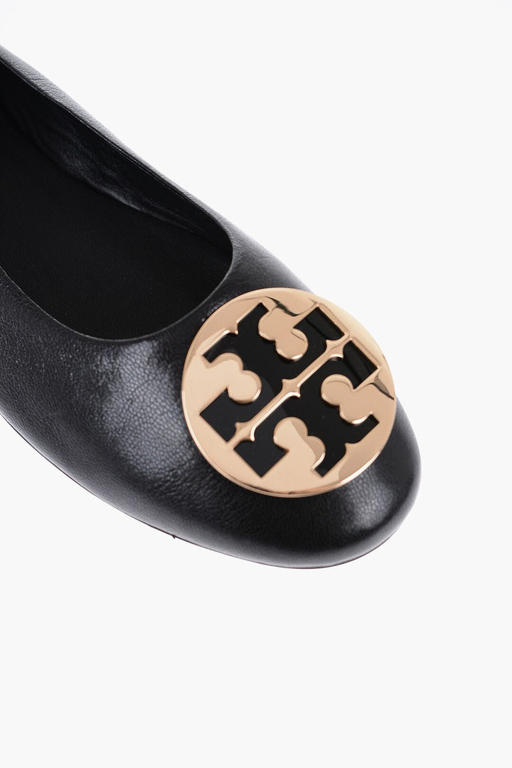 Shoes - Tory Burch Leather CLAIRE Ballet flats with Golden - Effect Monogram - 196133601471 - Ask Me Wear