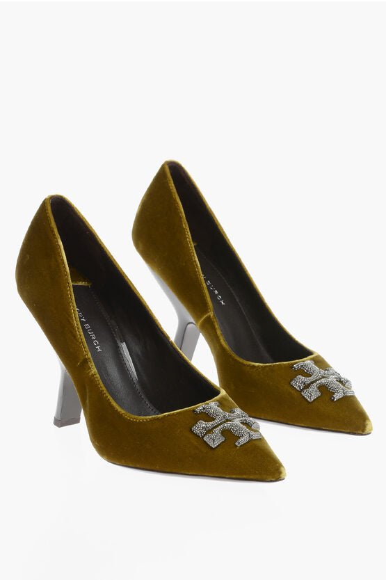 Shoes - Tory Burch Velvet ELEANOR PAVE Pumps with Rhinestone Logo 10cm - 900221291910 - Ask Me Wear