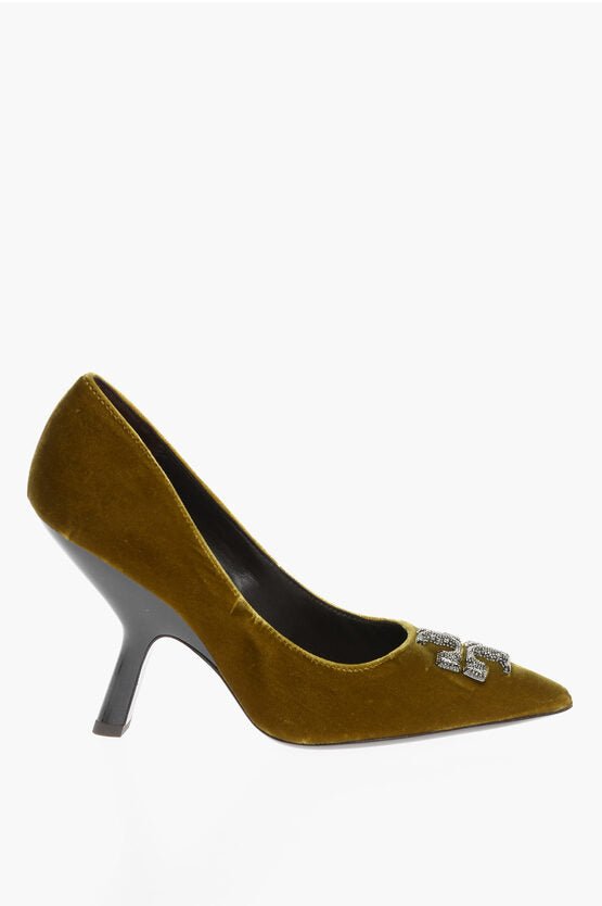 Shoes - Tory Burch Velvet ELEANOR PAVE Pumps with Rhinestone Logo 10cm - 900221291910 - Ask Me Wear