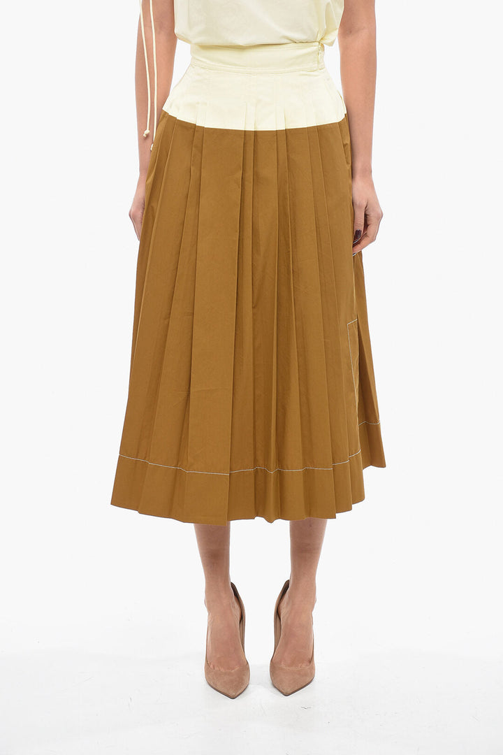 Tory Burch Two Tone Popeline Cotton Accordion Skirt