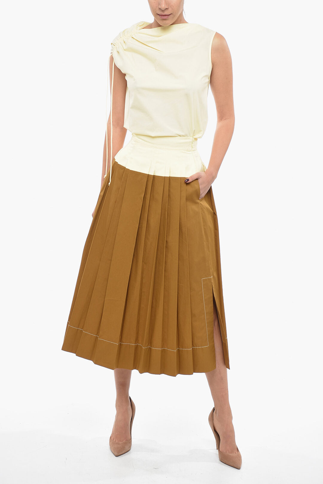 Tory Burch Two Tone Popeline Cotton Accordion Skirt