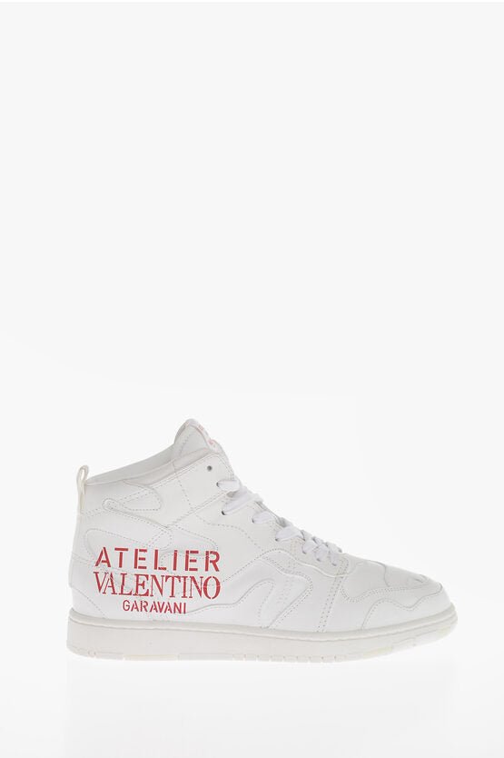 Clothing - Tops - Valentino ATELIER Leather Mid - Top Sneakers With Logo Print - 8050943061714 - Ask Me Wear