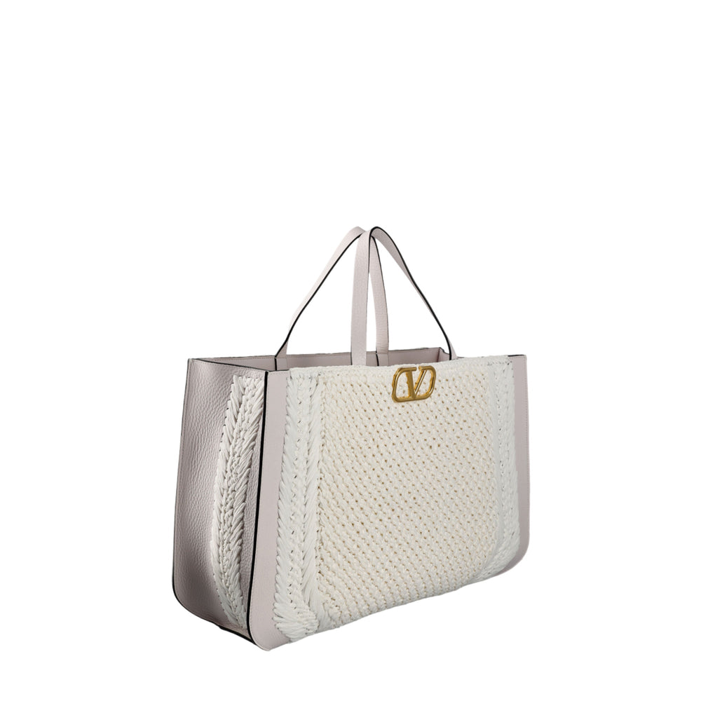 Bags - Valentino Garavani V'Logo Signature Crochet Raffia Tote Bag - 8056133649526 - Ask Me Wear