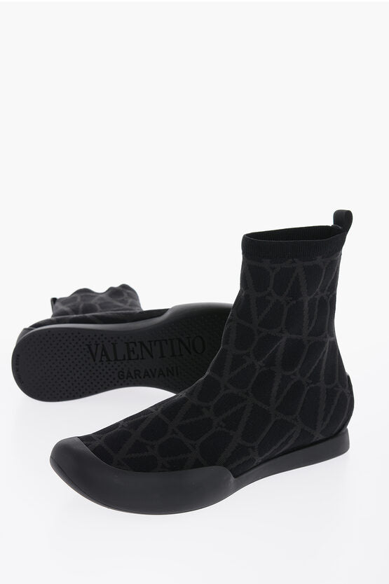 Shoes - Valentino High - Top Sneakers With Monogram Jacquard Logo - 8052962075963 - Ask Me Wear