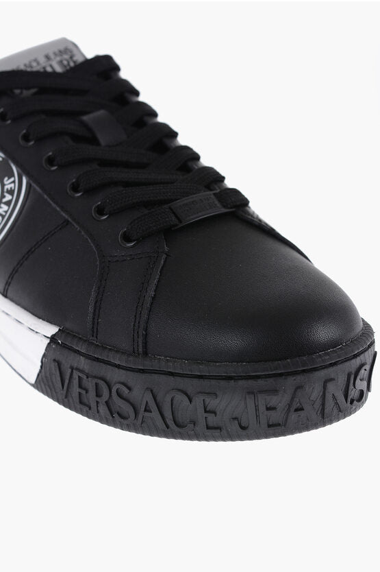 Shoes - Versace COUTURE Leather Low - Top Sneakers With Logoed Sole - 8052019453645 - Ask Me Wear