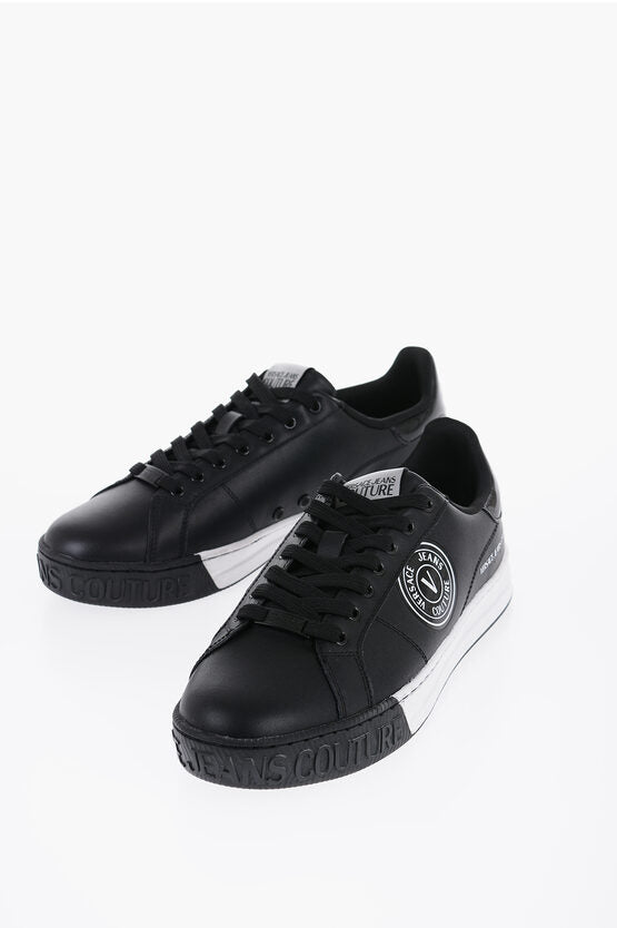 Shoes - Versace COUTURE Leather Low - Top Sneakers With Logoed Sole - 8052019453645 - Ask Me Wear