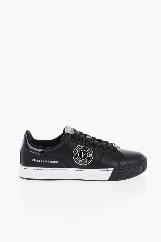 Shoes - Versace COUTURE Leather Low - Top Sneakers With Logoed Sole - 8052019453645 - Ask Me Wear