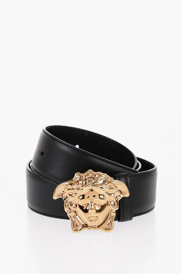 Accessories - Belts - Versace Leather Belt with Golden Effect Buckle 40mm - 8052045265885 - Ask Me Wear