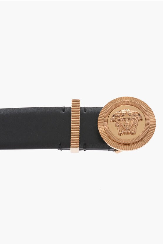 Accessories - Belts - Versace Leather Belt with Golden - Effect Logo 30mm - 8052045706593 - Ask Me Wear