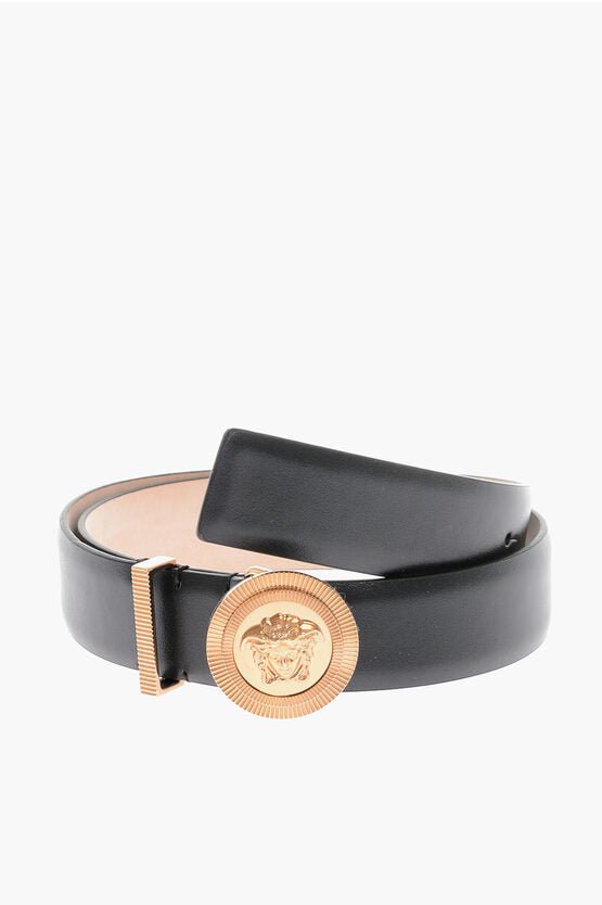 Accessories - Belts - Versace Leather Belt with Golden - Effect Logo 30mm - 8052045706593 - Ask Me Wear