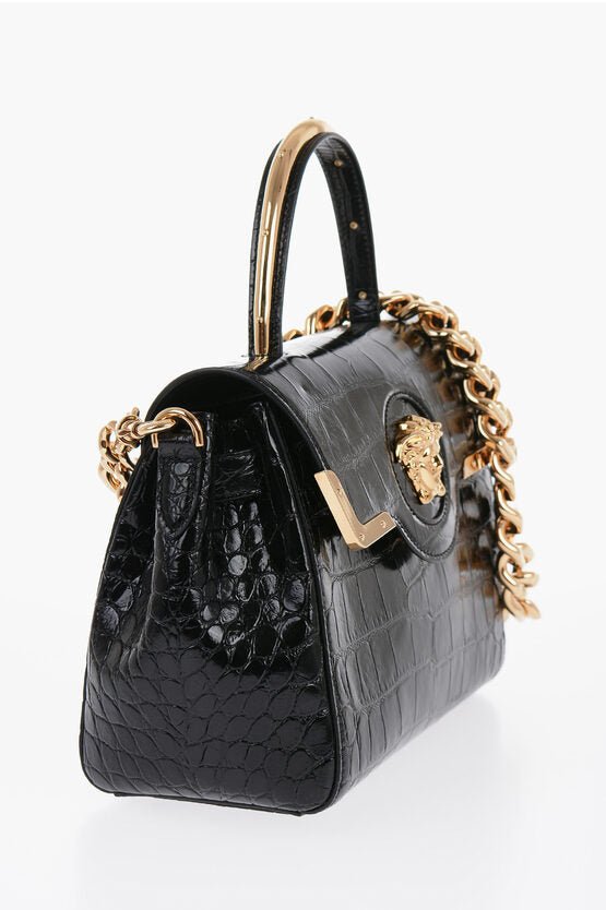 Bags - Versace Leather Croco - Effect LA MEDUSA Bag with Metallic Application - 8056204651144 - Ask Me Wear