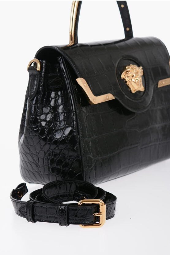 Bags - Versace Leather Croco - Effect LA MEDUSA Bag with Metallic Application - 8056204651144 - Ask Me Wear