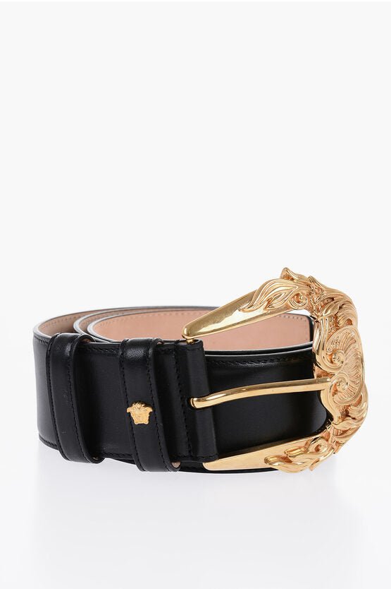 Accessories - Belts - Versace Leather Maxi Belt with Golden Buckle 50mm - 8055764593222 - Ask Me Wear