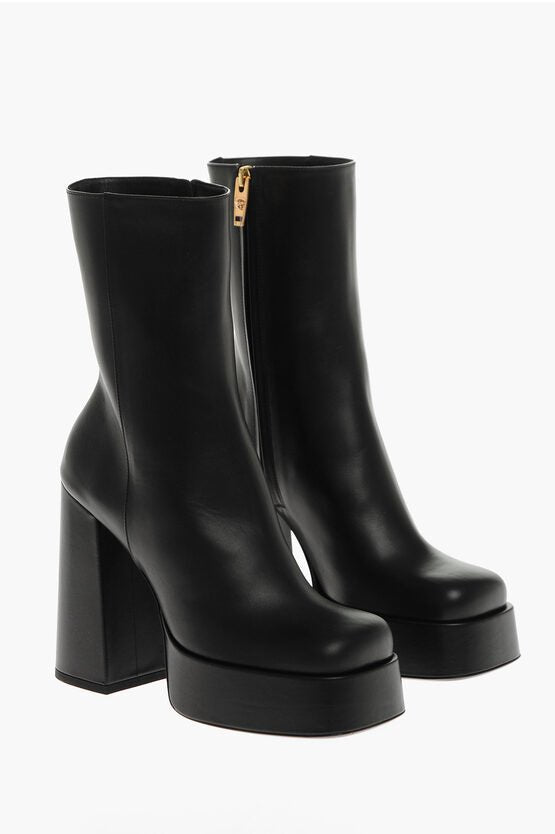 Shoes - Versace Leather Platform Booties with Inner Zip 13cm - 8056204381485 - Ask Me Wear