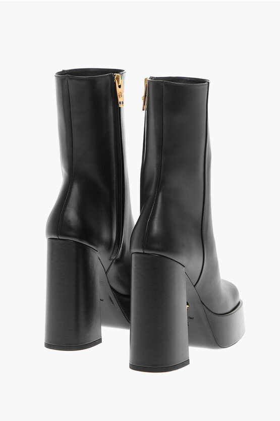 Shoes - Versace Leather Platform Booties with Inner Zip 13cm - 8056204381485 - Ask Me Wear