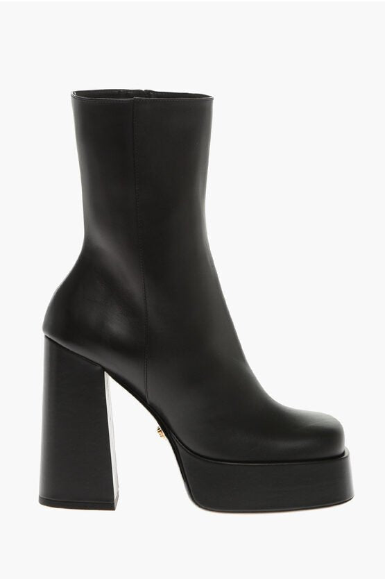 Shoes - Versace Leather Platform Booties with Inner Zip 13cm - 8056204381485 - Ask Me Wear