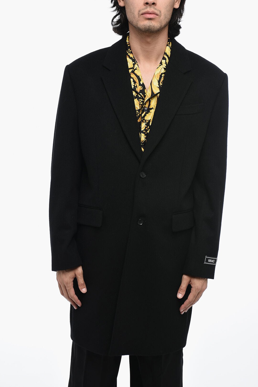 Other - Versace Logoed Virgin Wool Coat with Notch Lapel - 8056204362866 - Ask Me Wear