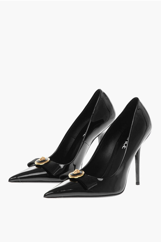 Shoes - Versace Patent Leather Pumps with Logoed Detail 11cm - 8056204669897 - Ask Me Wear