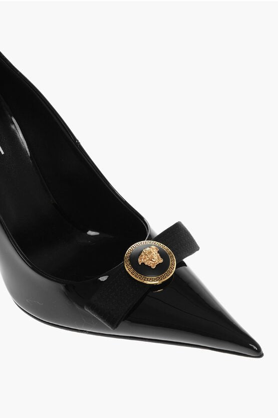 Shoes - Versace Patent Leather Pumps with Logoed Detail 11cm - 8056204669897 - Ask Me Wear