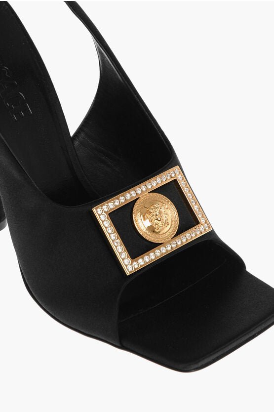 Shoes - Versace Satin Slingback Sandals with Logoed Buckle 11cm - 000582849972 - Ask Me Wear