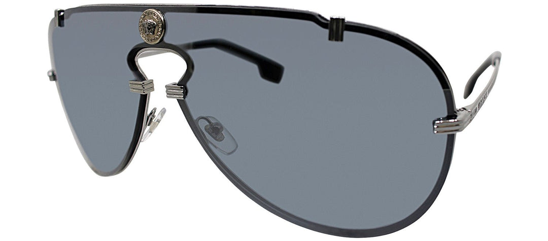 VersaceSunglasses - Versace VE 2243 10016G Shield Metal Gunmetal Sunglasses with Grey Mirror Lens - VE_2243_10016G - Ask Me Wear