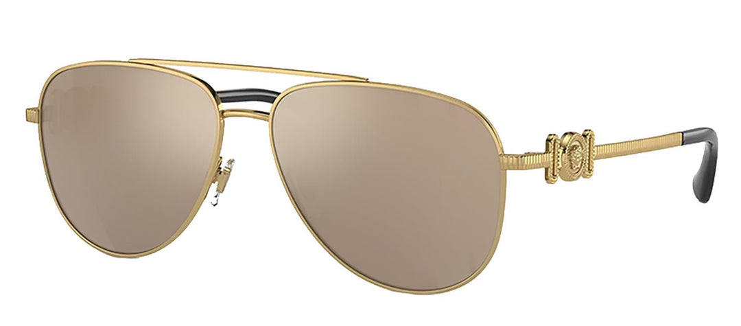 VersaceSunglasses - Versace VK 2002 10025A Aviator Metal Gold Sunglasses with Brown Mirror Lens - VK_2002_10025A_52mm - Ask Me Wear