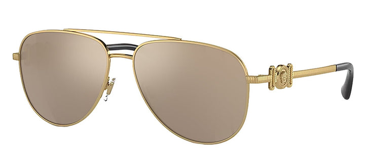 VersaceSunglasses - Versace VK 2002 10025A Aviator Metal Gold Sunglasses with Brown Mirror Lens - VK_2002_10025A_52mm - Ask Me Wear