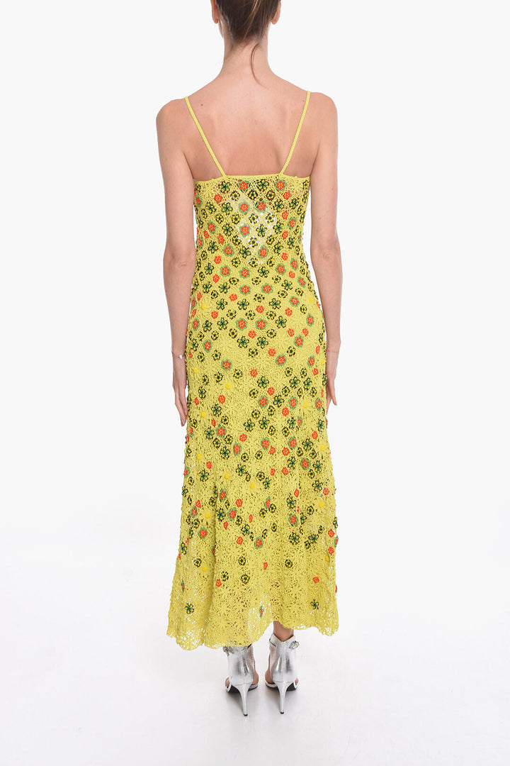 Bottega Veneta Viscose-crochet Flared Dress with Beaded Floral Motif