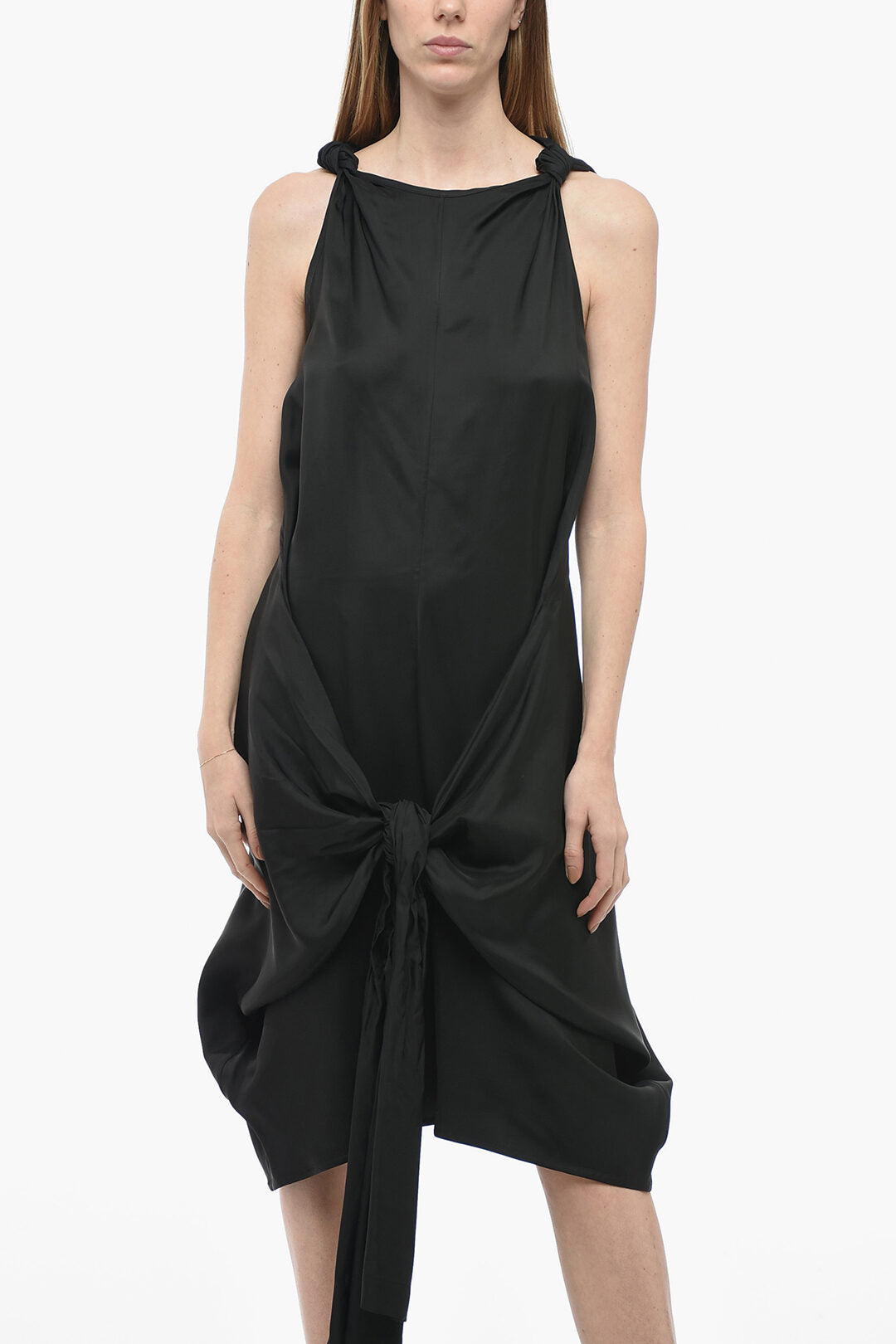 Bottega Veneta Viscose Draped Dress with Self-tie Detail