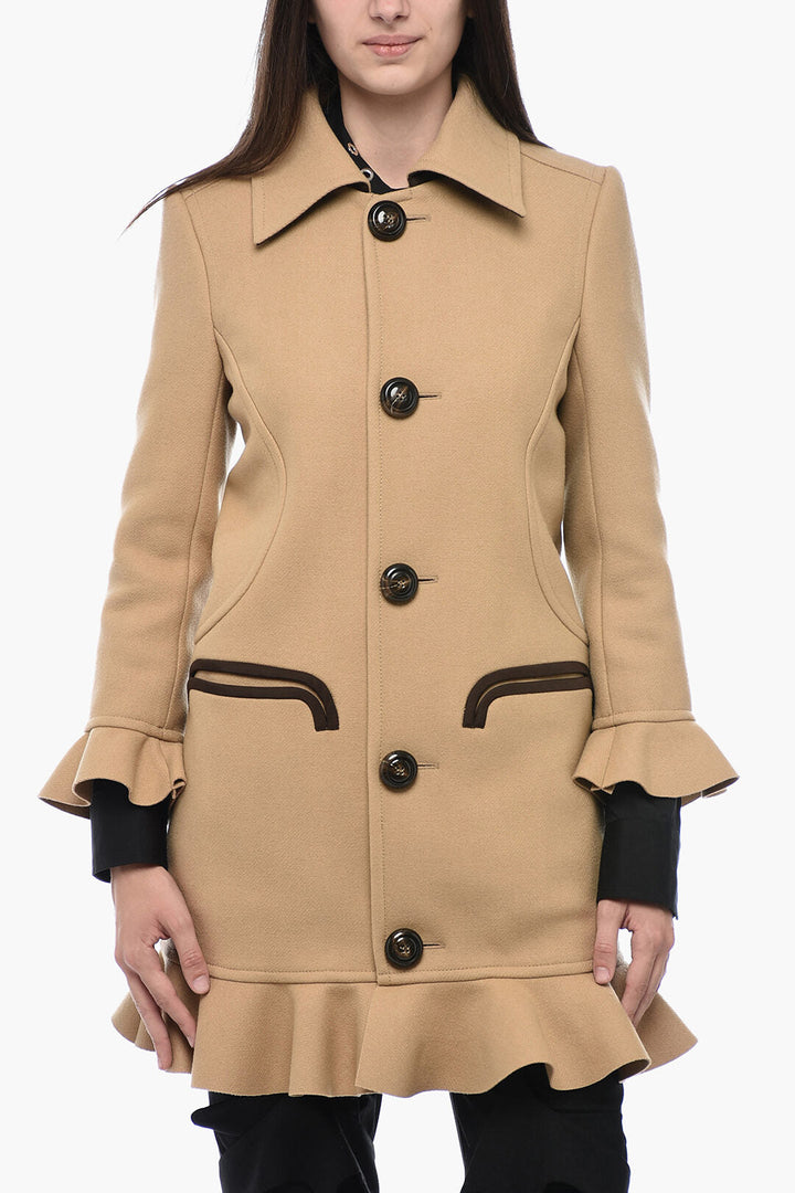 Dsquared2 Wool Blend Coat With Ruffles