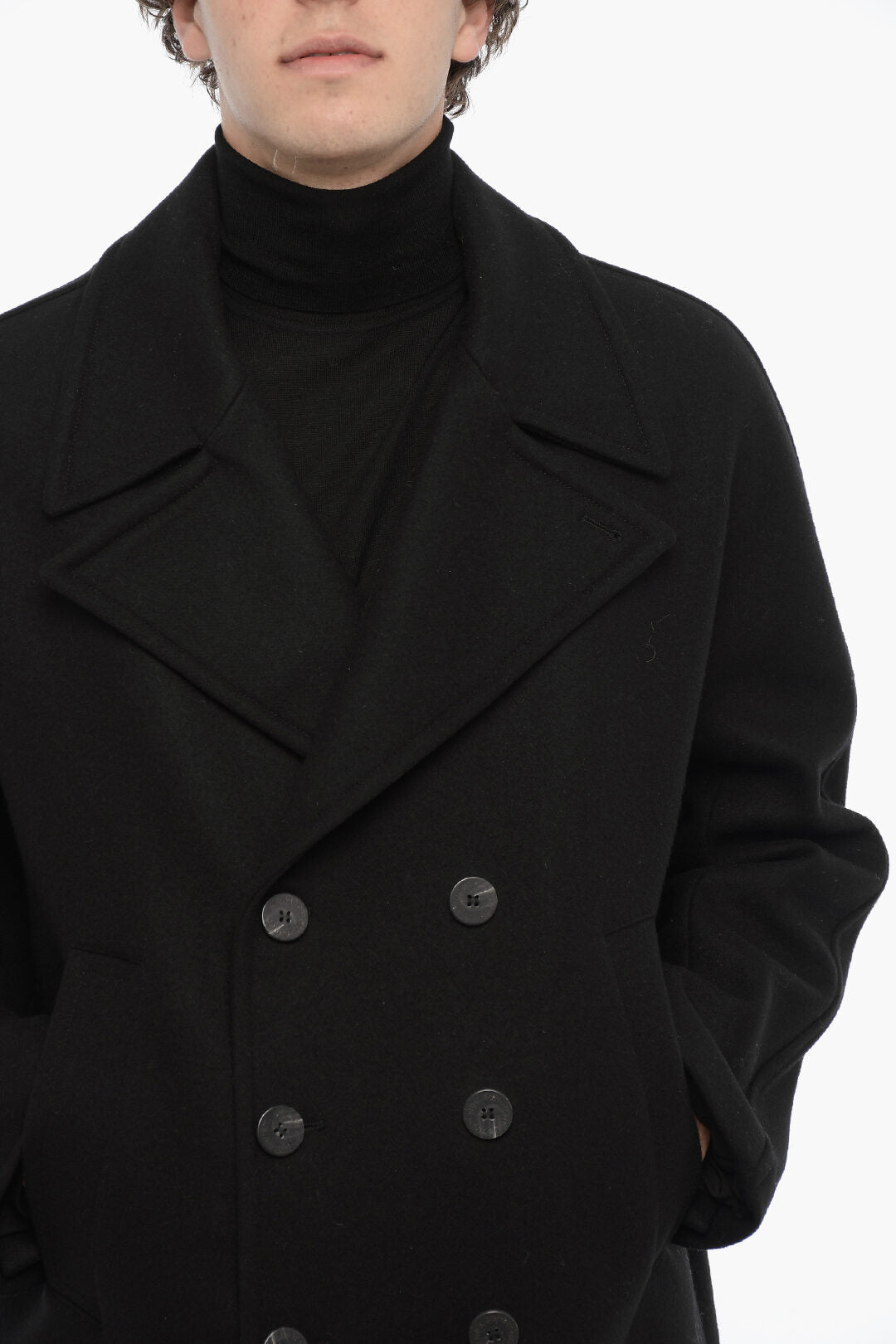 Neil Barrett Wool Blend Double Breasted Peacoat