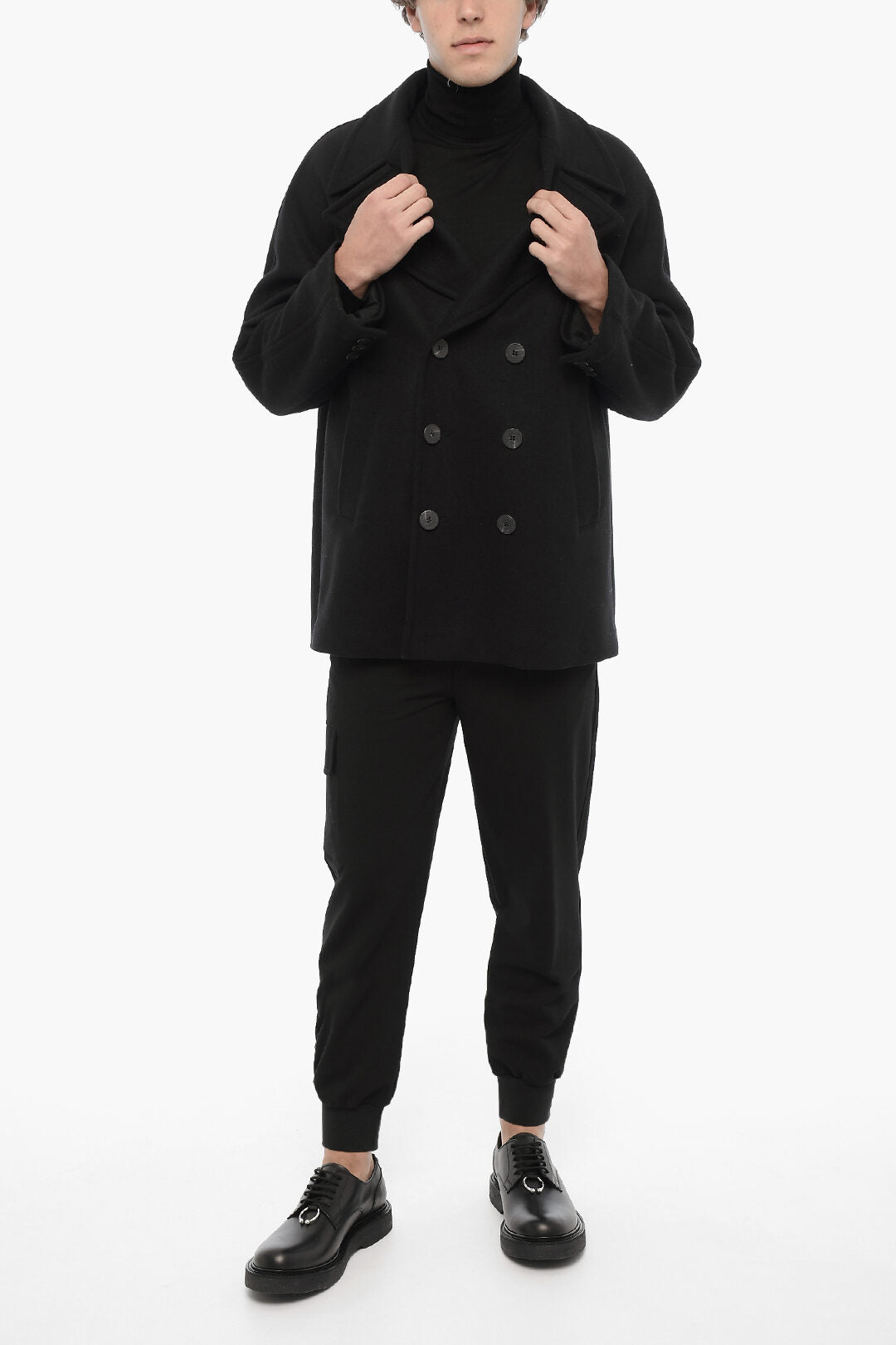 Neil Barrett Wool Blend Double Breasted Peacoat